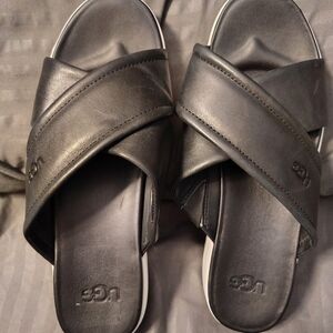UGG Women's Size 9 Black Zayne Leather Crossband Strap Slides